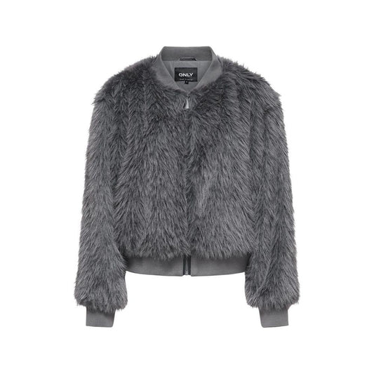 Women's gray polyester jacket, faux fur design for fall/winter collection. Stylish and warm coat by Only.