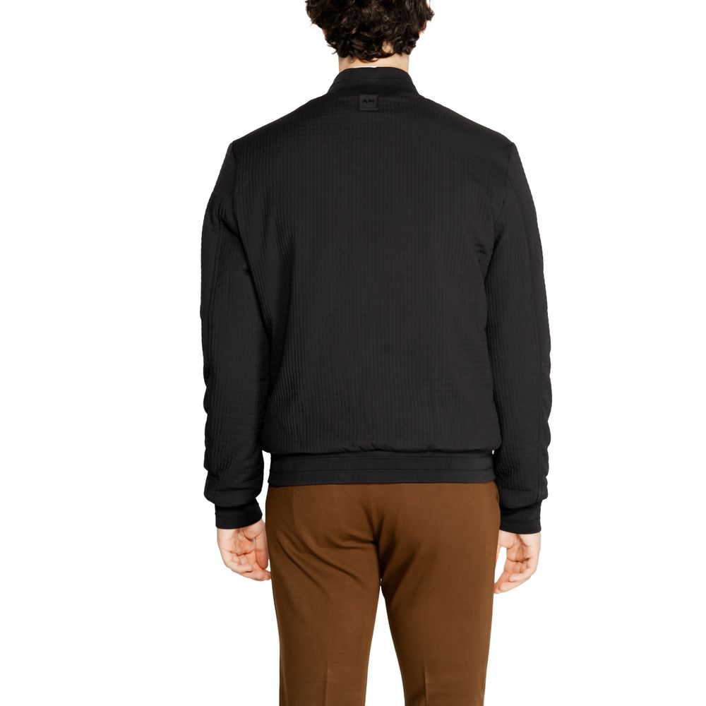 Rear view of Antony Morato Black Polyester Clothing jacket with dobby texture and bomber-style collar, perfect for a refined urban look.