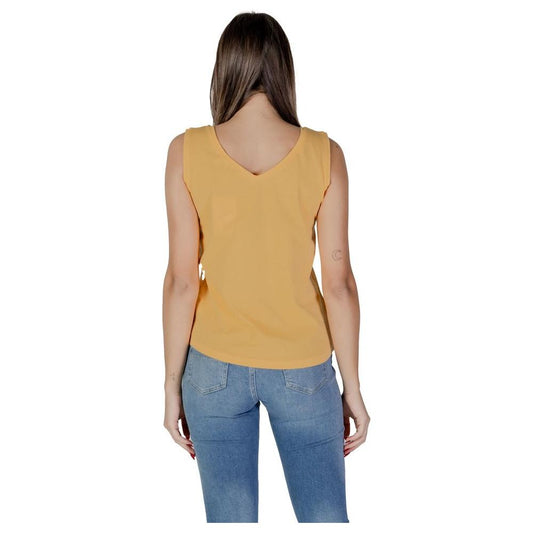 B.Young yellow cotton women's top from spring/summer collection, back view, featuring a comfortable blend of cotton and elastane.