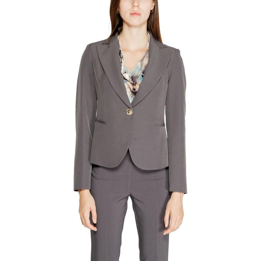 Rinascimento women's gray blazer, fall/winter collection, 90% polyester, 10% elastane, elegant suit jacket, front view.