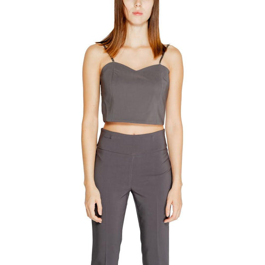 Rinascimento gray polyester women's top from the Fall/Winter collection, featuring a sleek design with elastane for comfort.