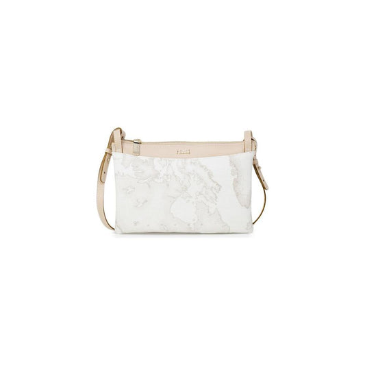 Alviero Martini Prima Classe white polyethylene handbag, women's spring/summer collection, featuring world map design.