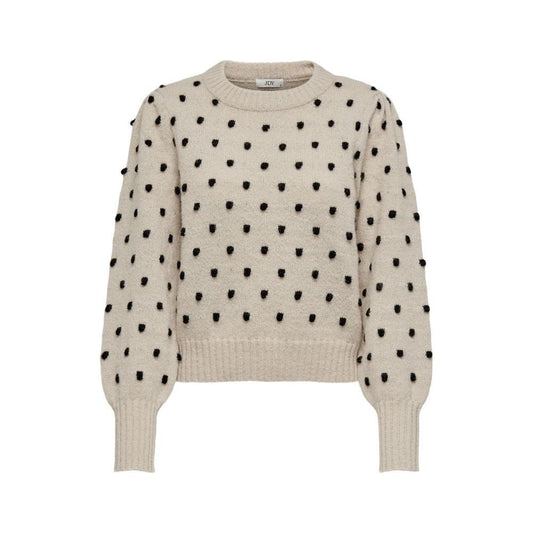 Jacqueline De Yong beige polyester sweater with black polka dots, autumn/winter collection, women's fashion knitwear