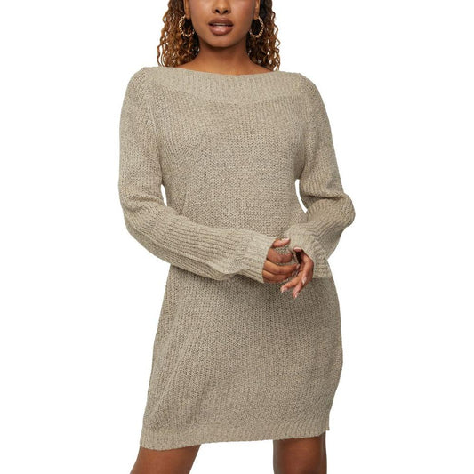 Jacqueline De Yong beige acrylic women's midi dress for fall/winter with long sleeves, made of 88% acrylic and 12% polyester.