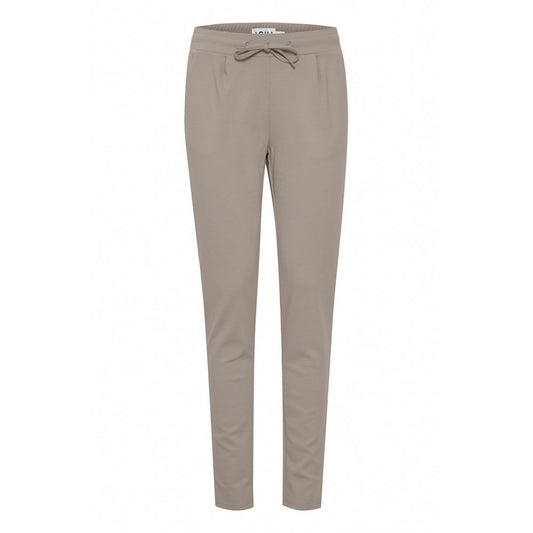 ICHI women's gray polyester cigarette pants, fall/winter collection, 74% polyester, 22% viscose, 4% elastane composition.