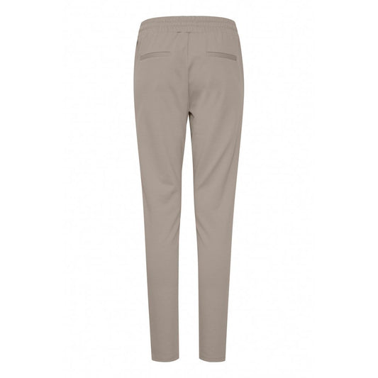 ICHI gray women's cigarette pants, back view, fall/winter collection, made of polyester, viscose, and elastane.