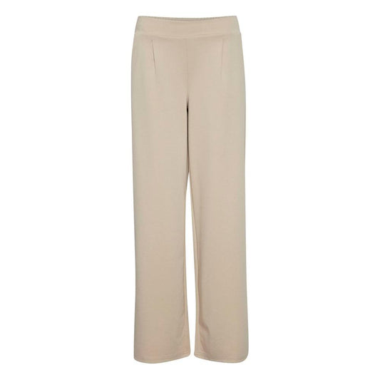 ICHI beige recycled polyurethane regular pants for women, fall/winter collection, eco-friendly with 74% recycled polyester.