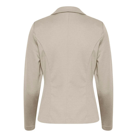 ICHI beige polyester women's blazer, back view, fall/winter collection, made of 74% polyester, 22% viscose, 4% elastane.