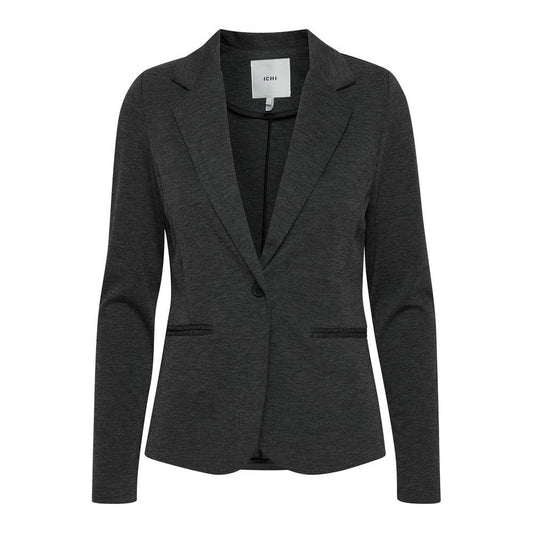 ICHI women's gray polyester blazer, fall/winter collection, featuring 74% polyester, 22% viscose, 4% elastane blend.