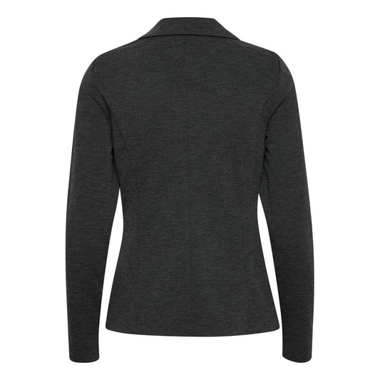Back view of ICHI gray women's blazer jacket, part of the Fall/Winter collection, made from 74% polyester, 22% viscose, and 4% elastane.
