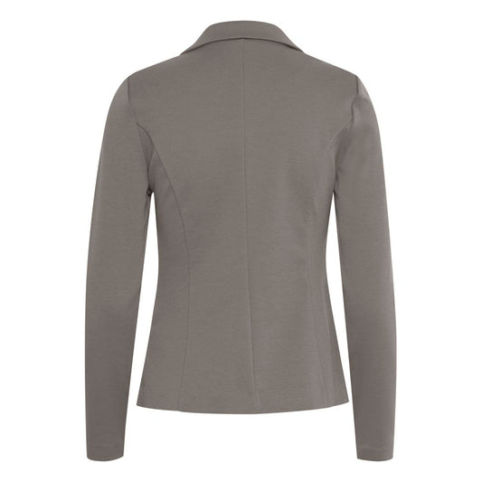 Back view of ICHI gray women's blazer, fall/winter collection, made of 74% polyester, 22% viscose, 4% elastane.