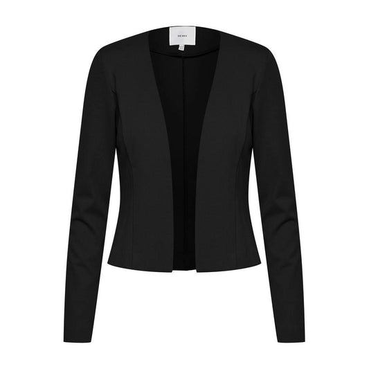 ICHI women's black polyester blazer, perfect for fall/winter season, composed of 74% polyester, 22% viscose, 4% elastane.