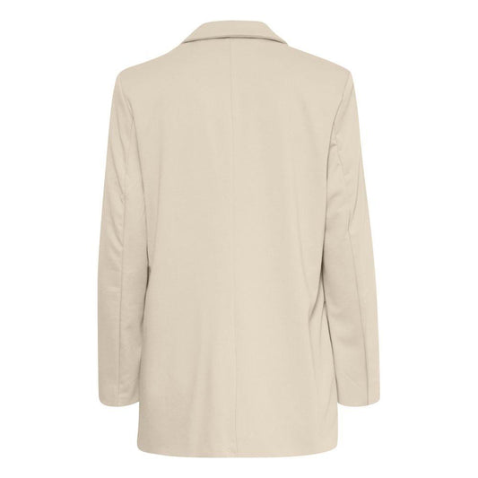 Back view of ICHI Beige Recycled Polyester Women's Jacket from the Fall/Winter Collection, made of 74% recycled polyester, 22% viscose, 4% elastane.
