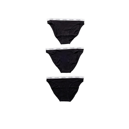 Calvin Klein black cotton underwear for women, pack of 3 low-rise slip and thong with logo waistband, 90% cotton and 10% elastane.