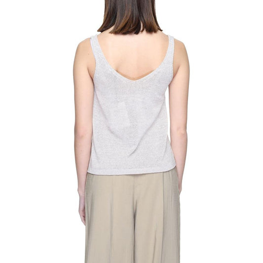 Back view of Jacqueline De Yong beige women's tank top, made from recycled cotton and polyester, perfect for spring/summer fashion.