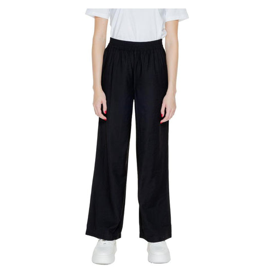 Jacqueline De Yong women's black viscose palazzo trousers, spring/summer collection, featuring 85% viscose and 15% polyamide.