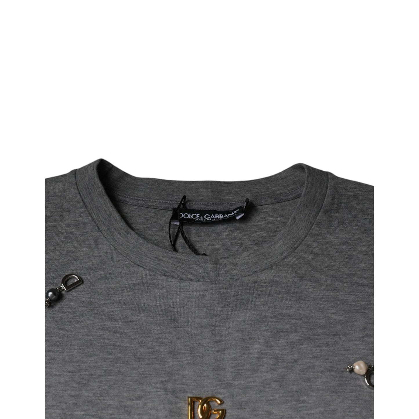 Dolce & Gabbana Gray Cotton Blend Embellished Tee T-shirt