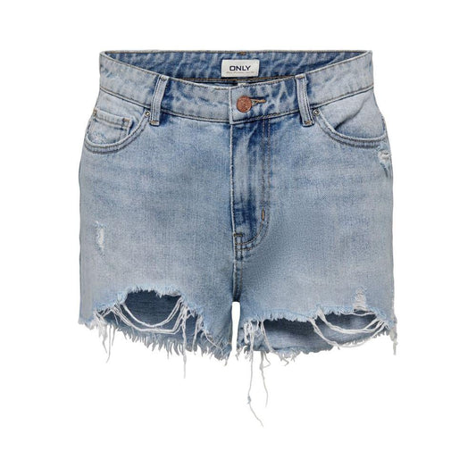Light blue women's cotton shorts, spring/summer collection, distressed style, 100% cotton.