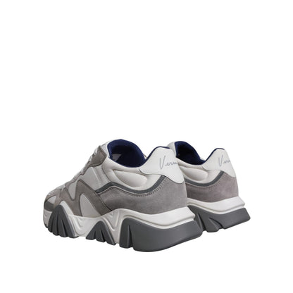 Versace Grey Leather Neoprene Chunky Low Top Squalo Sneakers Shoes