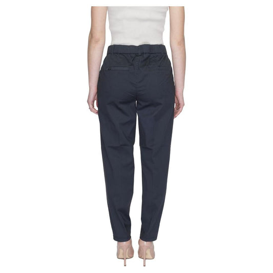 Back view of women's Street One gray cotton cigarette pants, featuring a modern fit for spring/summer. Made with 97% cotton, 3% elastane.