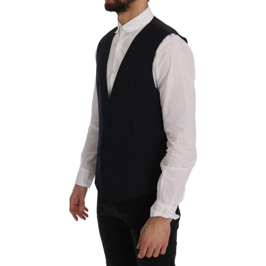 Dolce & Gabbana Sleek Striped Wool Blend Waistcoat Vest Dolce & Gabbana Gray