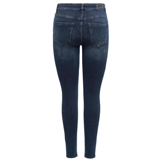 Women's skinny blue cotton jeans, fall/winter collection, 92% cotton, 8% elastane, fashion back view.