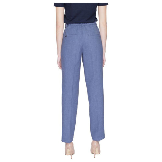 Street One blue polyester cigarette pants for women, spring/summer collection, featuring a blend of polyester, viscose, and elastane.