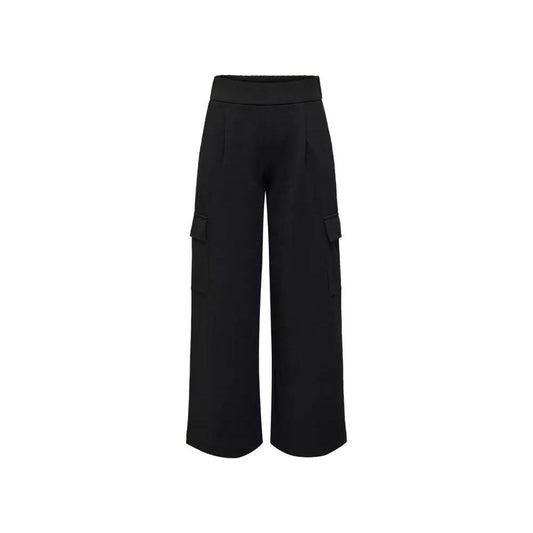 Jacqueline De Yong black polyester women's pants for spring/summer, featuring recycled materials and elastene for comfort.