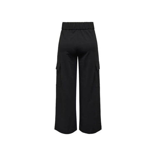 Jacqueline De Yong women's black polyester spring summer pants, featuring eco-friendly material and comfortable fit.