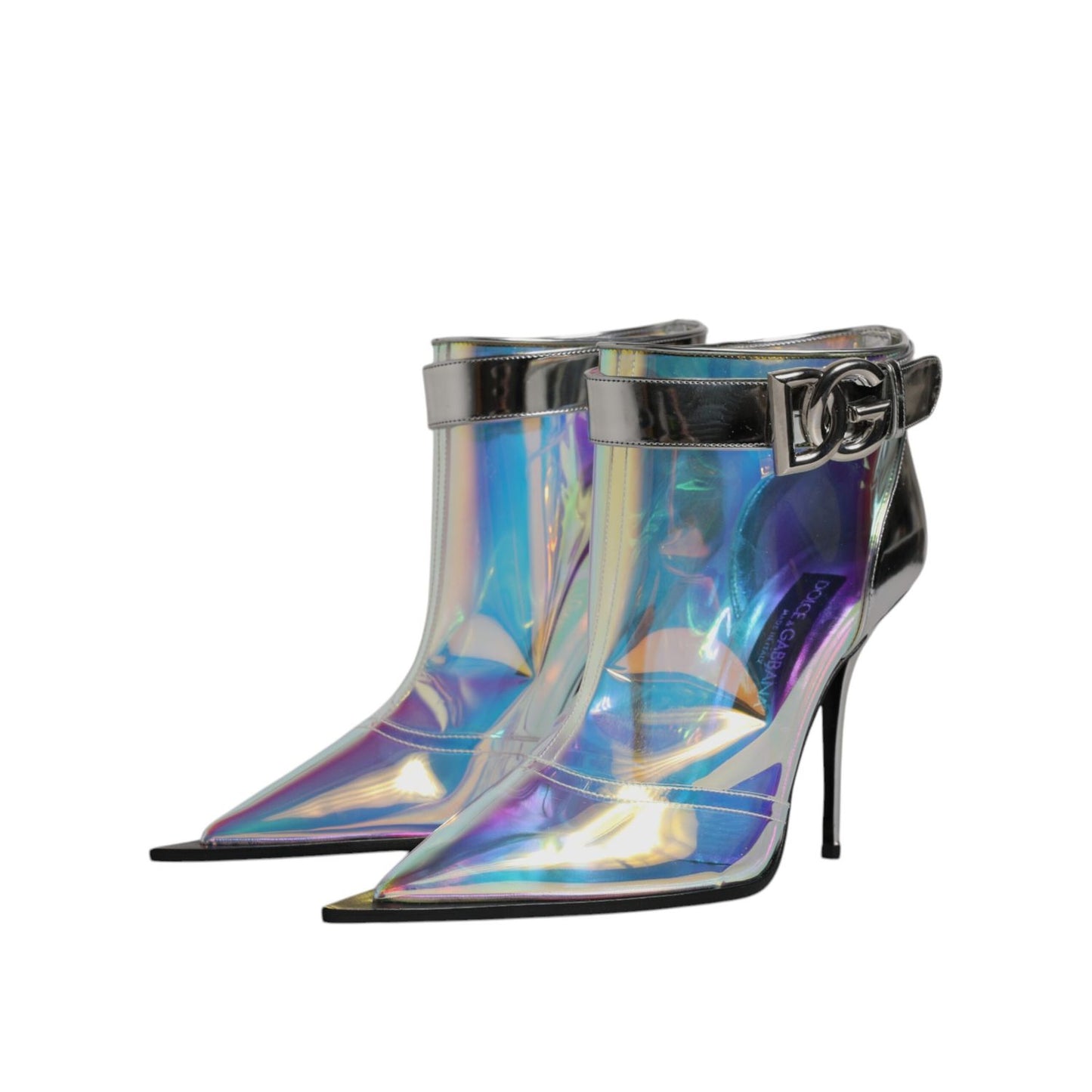 Dolce & Gabbana Shoes Silver Iridescent Pointed Short Boots