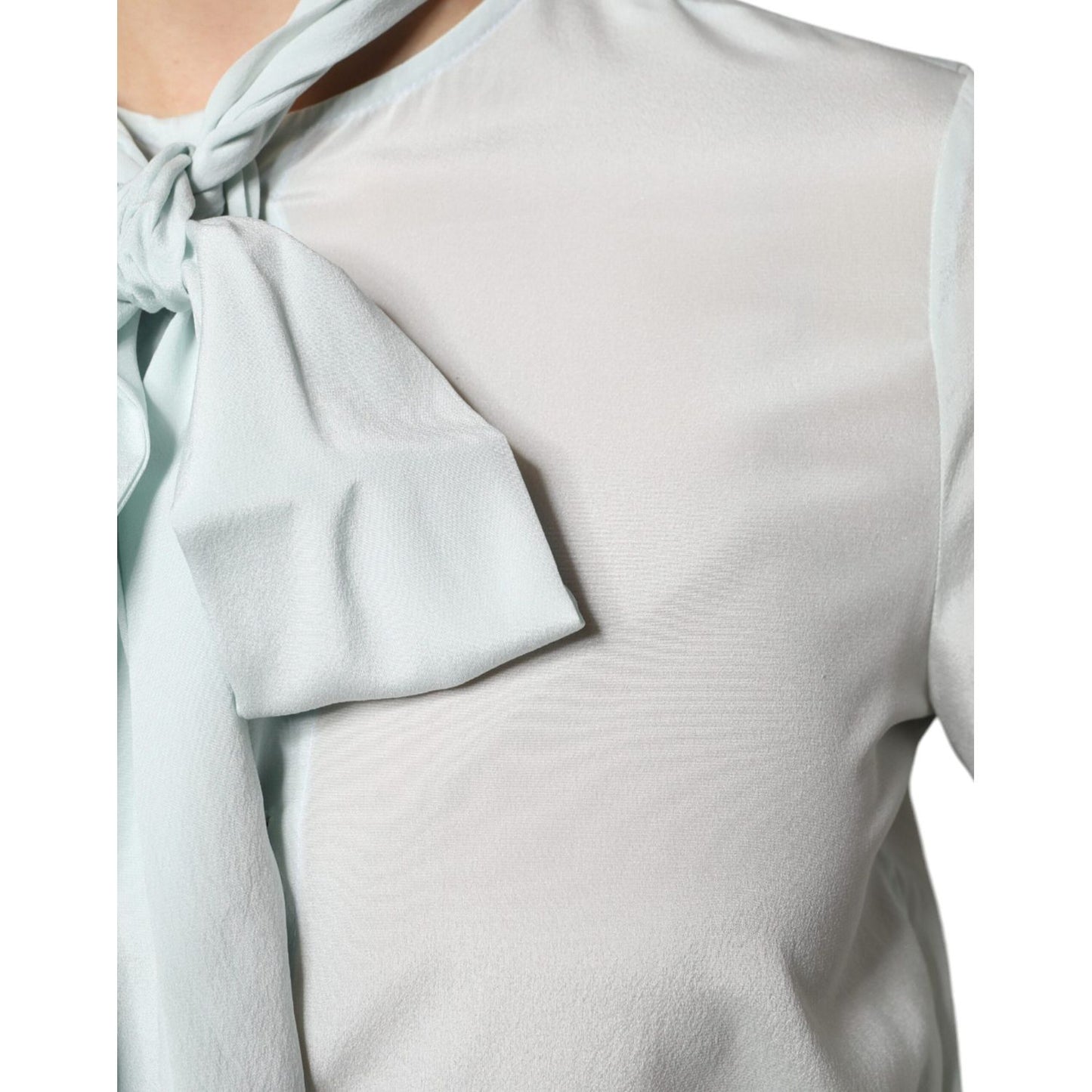 Ballantyne Light Blue Silk Ascot Collared Long Sleeves Top