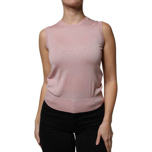 Dolce & Gabbana pink cashmere silk sleeveless tank top, luxurious knitwear made in Italy, showcasing high craftsmanship.