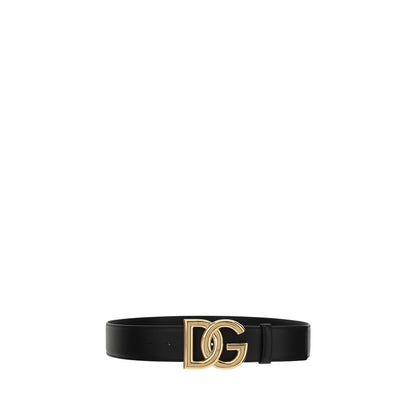 Dolce & Gabbana Black Calf Leather Bos Taurus Regular Belt with monogram buckle, 4 cm thickness, AW25 season.