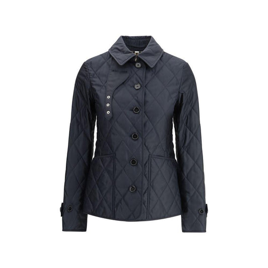 Burberry Fernleigh Jacket, quilted design, classic collar, two patch pockets, button closure, adjustable cuffs, check pattern lining.