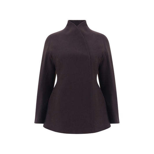 Fendi Virgin Wool Jacket with shawl lapels, hidden button closure, and monochrome pattern, featuring two side welt pockets and a regular fit.