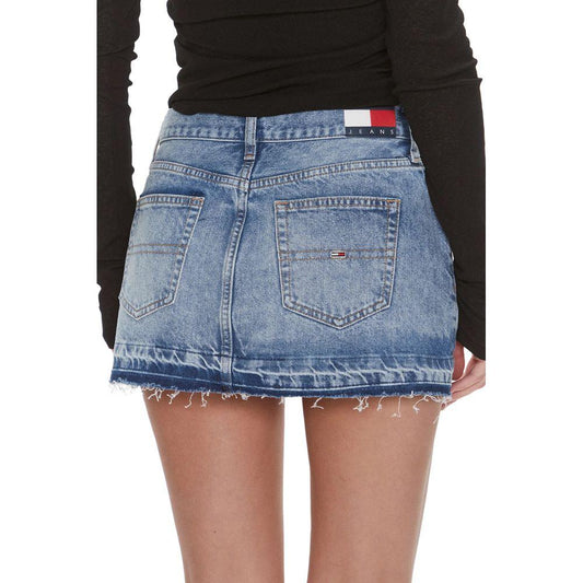 Back view of Tommy Hilfiger blue recycled cotton miniskirt for women, part of the Spring/Summer collection.