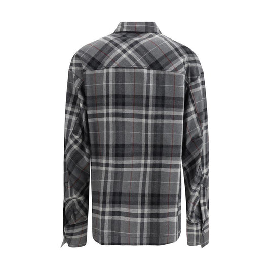 Back view of The Attico check-pattern oversized cotton shirt with wide bell sleeves and embroidered logo.