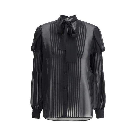 Tom Ford Silk Georgette Shirt with V-neckline, puff shoulders, and button closure in elegant monochrome. Ideal for a sophisticated look.