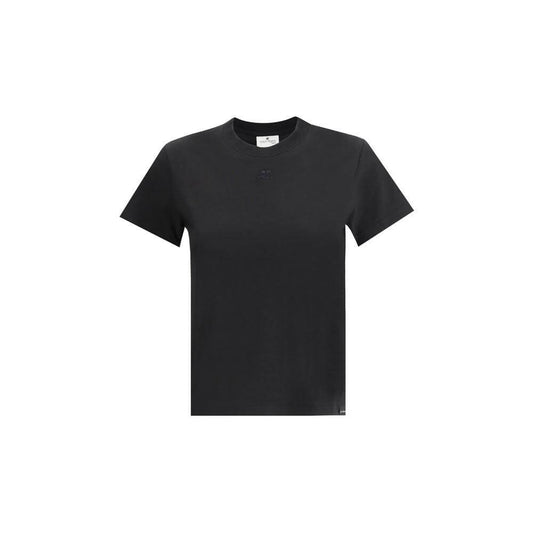 Courrèges Ac T-Shirt in cotton with ribbed crew neck, iconic embroidered logo on front, monogram patch at hem, in monochrome black.