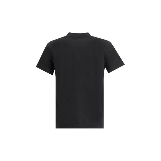 Back view of black Courrèges cotton t-shirt with ribbed neck and monogram patch at hem, regular fit.