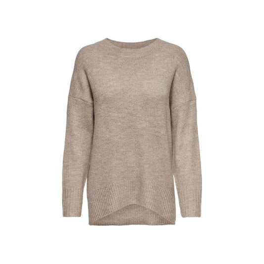Only Beige Acrylic Sweater, women's long-sleeve, soft blend of acrylic, polyester, and elastane, versatile for casual wear.