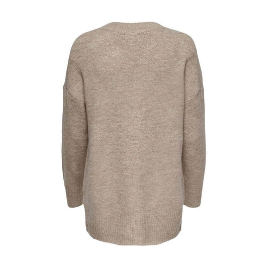 Back view of Only Beige Acrylic Sweater, showcasing soft acrylic blend fabric and modern long-sleeve design, perfect for any occasion.