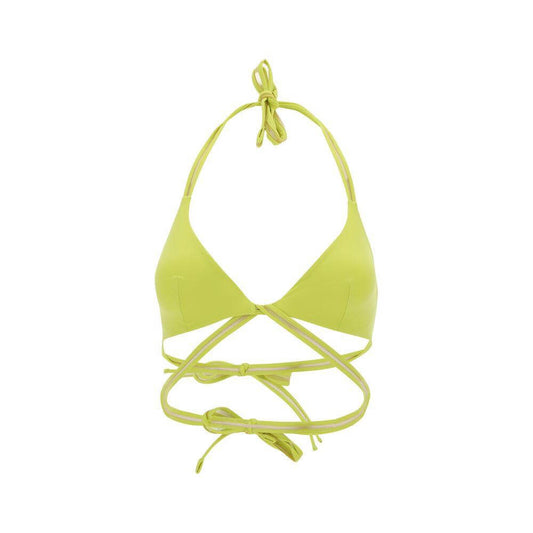 Exilia Noosa Top with triangle design, double tie lace behind the neck, and braided lace at the back in bright green.