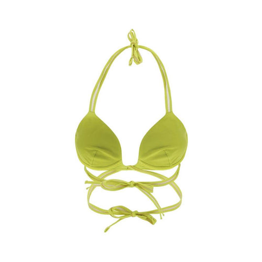 Exilia Noosa Top in lime green, featuring a triangle design with double lace tie behind the neck and double braided lace at the back.
