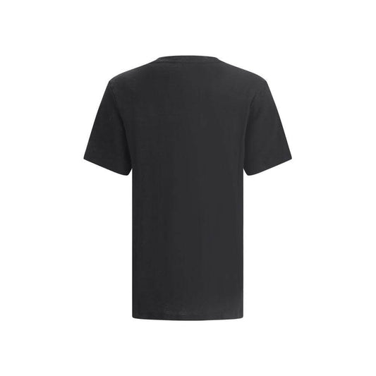 Back view of Marant Etoile Zewel T-Shirt in black linen with ribbed crew neck and regular fit.