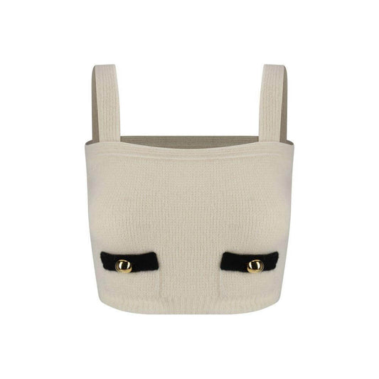 Alessandra Rich Alpaca Wool Sleeveless Cropped Top with Geometric Neckline and Contrasting Welt Patch Pockets