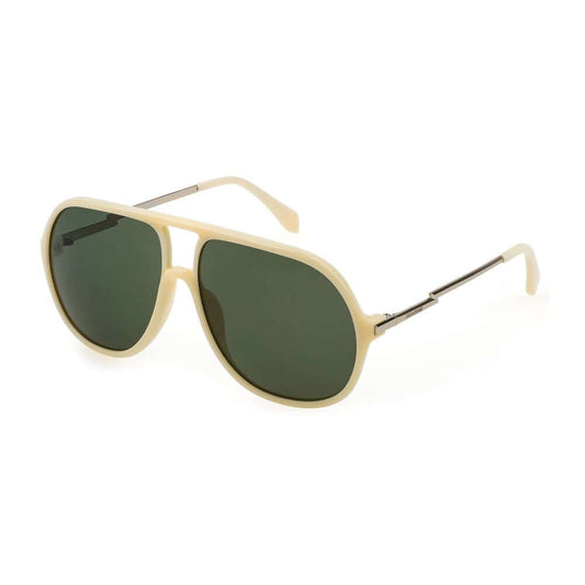 Zadig & Voltaire white acetate sunglasses with green lenses and metal temples, women's fashion accessory.