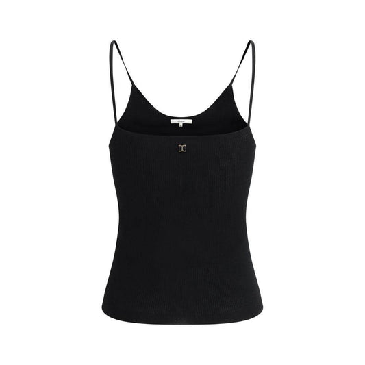 Chloé ribbed wool top with thin straps, featuring a three-dimensional logo plaque and monochrome pattern for a modern look