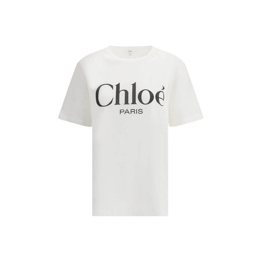 Chloé Cotton T-Shirt with Monogram, Ribbed Crew Neck, Monochrome Pattern, Regular Fit for Versatile Style, Iconic Design.