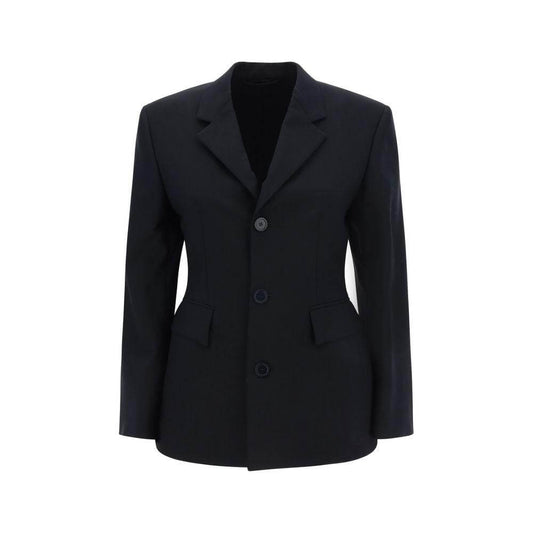 Balenciaga Hourglass Blazer Jacket with classic lapels, double-breasted buttons, structured shoulders, and fitted waist.